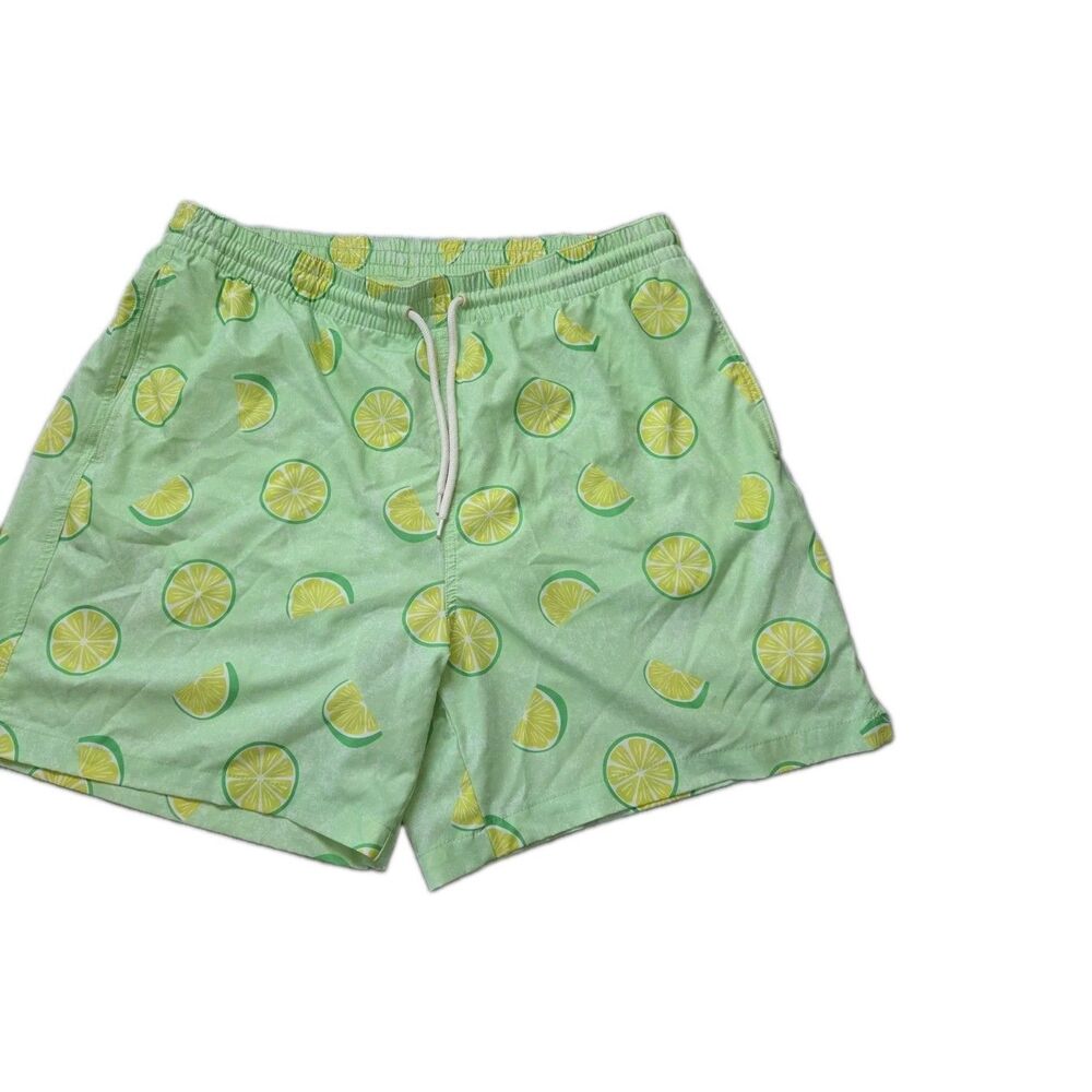 Wavezone Mens Swim Trunks Size 36x7.5 Green Lime Print Board Shorts Drawstring